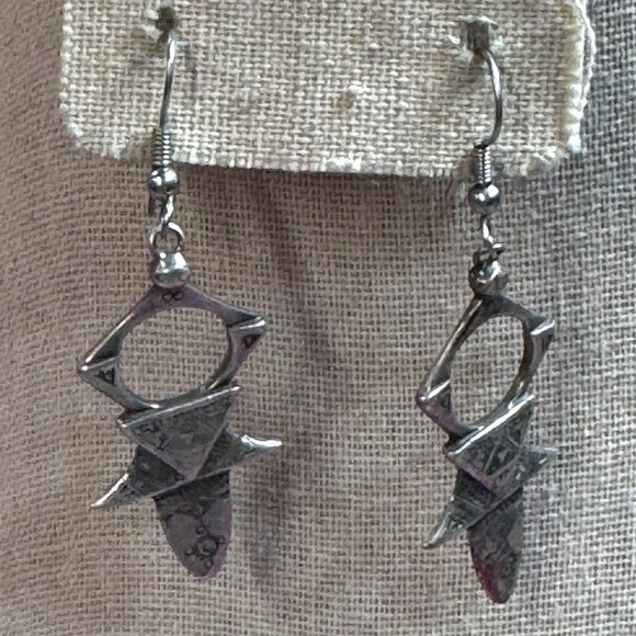 Vintage Tuareg Cross Sterling Silver Tribal Dangle Earrings Geometric Cutout 2" - Picture 1 of 8